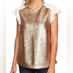 CECE Matte Gold Sequin Flutter Sleeve Blouse NEW! ✨